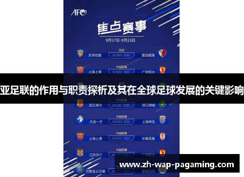 亚足联的作用与职责探析及其在全球足球发展的关键影响 亚足联的作用与职责探析及其在全球足球发展的关键影响