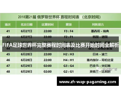 FIFA足球世界杯完整赛程时间表及比赛开始时间全解析